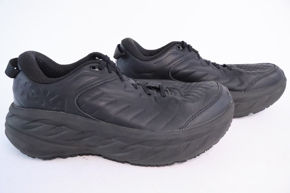 Hoka One One Bondi SR Women's Size 9 Black Leather Slip Resistant Shoes #196